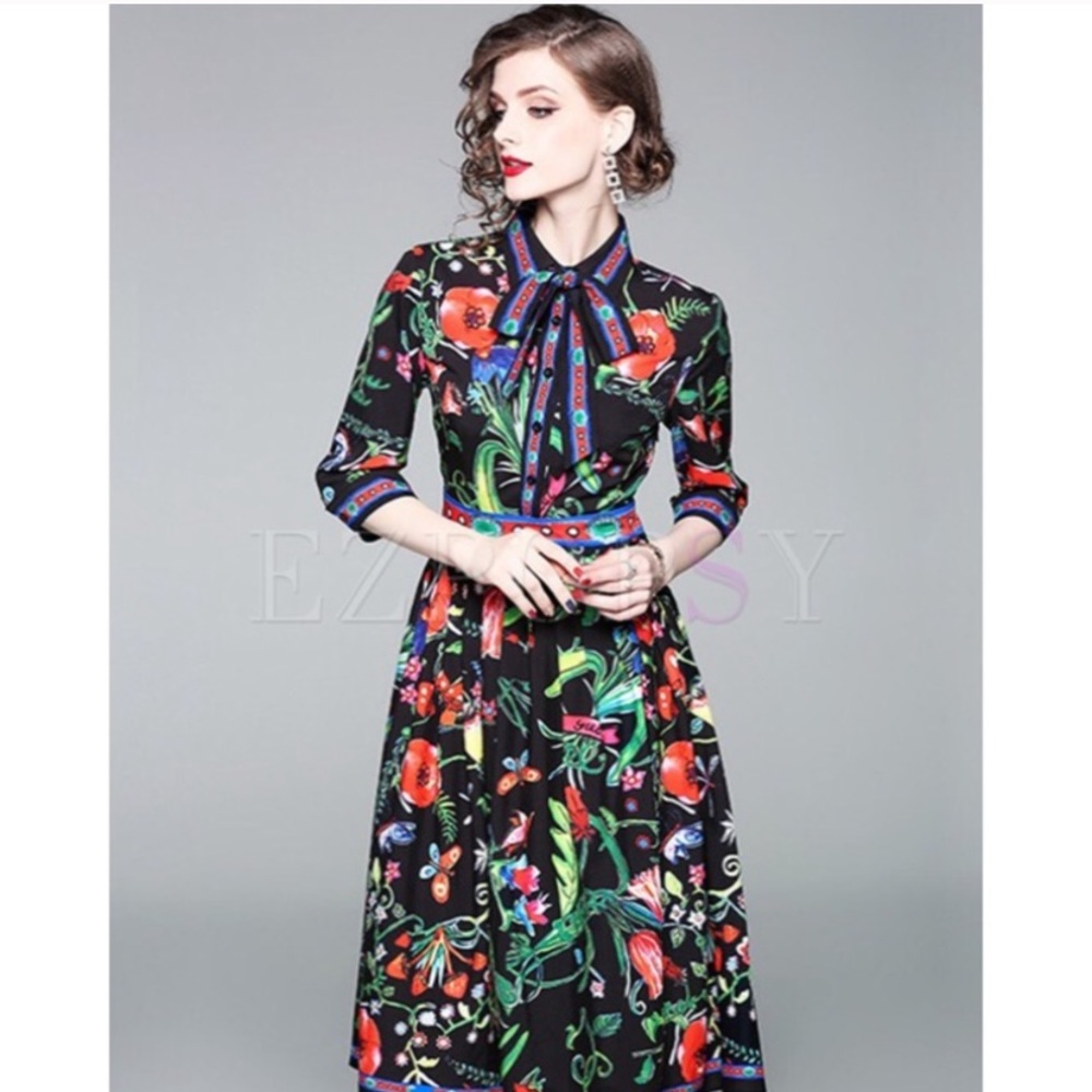 NWT Ezpopsy Floral bow tie midi dress Sz Med $117